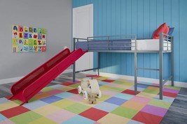 Dhp Junior Twin Metal Loft Bed With Slide In Silver With Red Slide. - $258.98