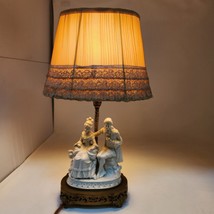 Ceramic Victorian Couple Figurine Boudoir Table Lamp Lace Trimmed Shade ... - $33.78