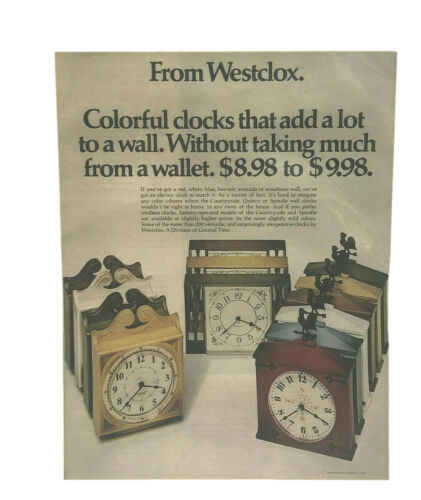 Colorful Clocks That add A lot To a Wall Westclox Vintage Ad - $7.87