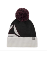 Reebok Women&#39;s Logo Intarsia Pom Pom Beanie NWT Color Black with White Trim - $8.59