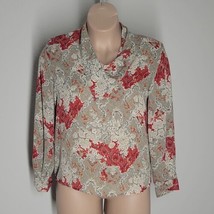 Lauren Lee Vintage Button Up Collared Blouse ~ Sz 14 ~ Long Sleeve ~ Red &amp; Gray - £17.68 GBP