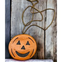 Vintage Jack O&#39;Lantern Necklace Pumpkin Face Pendant Halloween Charm - £10.39 GBP