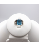 925 Silver Topaz Ring Emerald Cut Stone Prong Setting Size 6 Smooth Wide... - $3,665.86 MXN