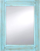 Distressed Wood Wall Mirror Hanging Vanity Mounted Bathroom Rectangle Decor Blue - £93.74 GBP