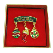 NWT  Vintage Christmas Signed Pin VAN DELL Noel Charm Pendant Brooch Gol... - £13.22 GBP