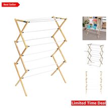 Compact and Stable Clothes Drying Rack - 23.8ft Hanging Space, Natural Wood - $51.43