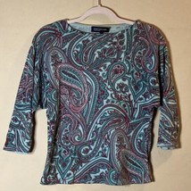 Jones New York MED Sweater Top Green Pink Paisley Dolman Slv Stretch Was... - £13.63 GBP