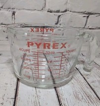 Vintage Pyrex Measuring 4 Cup 32 Oz / 1Liter 1000 ml Glass Clear Red Block Caps - £20.02 GBP