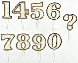 Vintage Wilton Number Cake Picks White and Gold Tone Set of 8 SKU U229 - £10.18 GBP