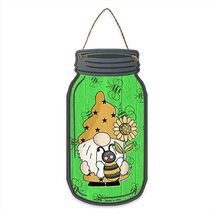 Gnome With Bee and Sunflower Metal Mason Jar Sign 4&quot; x 8&quot; - £7.87 GBP+