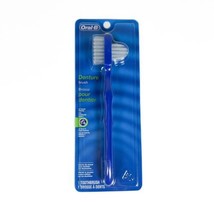Oral B Denture Brush Stain Remover Dual Head Easy Grip Handle Blue 1 ct - £3.55 GBP
