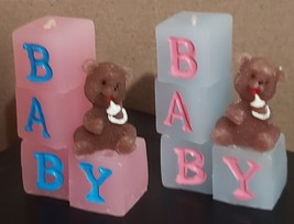 Baby Candle Blocks Spell Out Baby with Baby Bear 3&quot; X 1&quot; - £2.81 GBP