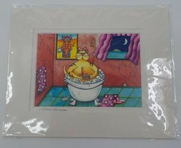 Holly Kitaura Fine Art Print Yellow Cat In Tub 8X10 Matted 8X5.5 Signed Picture - £15.65 GBP