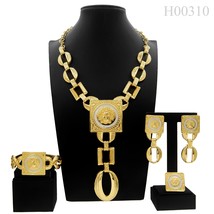Hion woman necklace jewelry set face shape chain pendant design big earring square ring thumb200