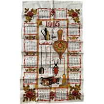 Vintage 1965 Linen Hanging Calendar Tea Towel Kitchen Apples Orange Yellow Brown - £7.57 GBP