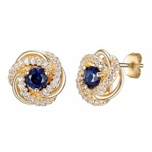 4mm Simulated Sapphire Birthstone Love Knot Stud Earrings 14k Yellow Gold Silver - £58.75 GBP