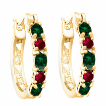 2.10 CT Simulated Emerald With Ruby Hoop Earrings 14K Yellow Gold Plated Silver - £29.33 GBP