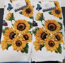 SET OF 2 SAME PRINTED TERRY KITCHEN TOWELS (16&quot;x26&quot;) SUNFLOWERS &amp; BUTTER... - £9.24 GBP