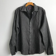 Untuck It Linen Shirt L Gray Collared Check Long Sleeve Button Down Basics - £25.43 GBP
