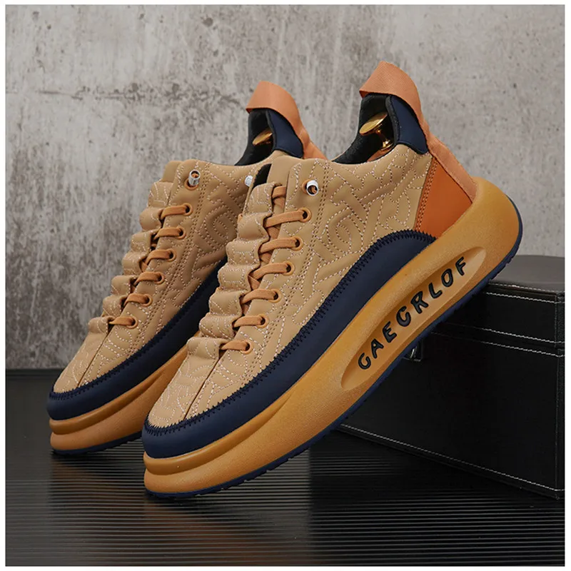 Spring Leather Casual Shoes Men Ankle Boots Lace Up High Top Men Shoes C... - $92.51
