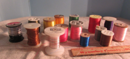 VINTAGE sewing general vintage lot of 14 spools METTALIC SHINY   SHADES ... - £17.98 GBP