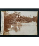 Real Photo Park Lake Fountain St. Louis Postcard 1906 Swan Lady Man Church - £15.79 GBP