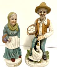 Figurines Old Man &amp; Women Baskets Goose Eggs Porcelain 7 1/2&quot; t Vintage Collect - £19.48 GBP