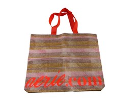 American Eagle Aerie.com Tote Bag Beach Groceries Shopping Orange Pink Stripe - £9.34 GBP