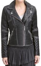 WOMEN&#39;S QUILTED DIAMOND BLACK MOTO LEATHER JACKET - ALL SIZES - £103.33 GBP