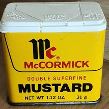 Vintage McCORMICK Mustard Tin Metal  W/ Plastic Top Nice Condition Adver... - $8.99