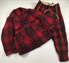 Vintage Mens M Hunting Suit Red Black Buffalo Plaid Soo Woolen Mills Sup... - $467.14