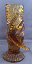 Antique Duncan &amp; Sons Amber Glass Medium Hand Vase Cornucopia Daisy &amp; Square - £27.97 GBP