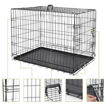 36&quot; Dog Crate Kennel Folding Metal Pet Cage 1-2 Door Indoor Outdoor Black - £67.13 GBP