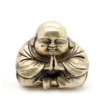White Bronze Praying Buddha Statue 2&quot; Happy Monk Feng Shui Silver Tone Metal New - £19.62 GBP