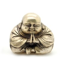 White Bronze Praying Buddha Statue 2&quot; Happy Monk Feng Shui Silver Tone Metal New - £18.63 GBP