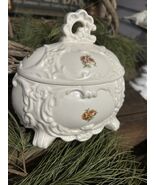 Vintage Footed Porcelain Powder Jar Or Trinket Box with Lid Made In Japan - $16.00