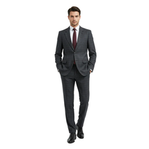 Men Renoir Suit Super 140 Wool Side Vent Classic Fit English Plaid 559-2 Gray image 5
