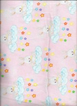 New Bunnies On Clouds With Multicolored Stars on Pink Flannel Fabric bt 1/2 Yard - £3.43 GBP