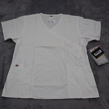 Dickies Shirt Womens L White Scrubs Medical Uniform Short Sleeve Wide Waist Top - $22.65