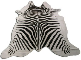 Zebra Print Cowhide Rug Size: 6.3&#39; X 6.3&#39; Black/Off-White Cowhide Rug O-820 - £175.07 GBP