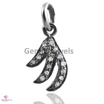 Pave Diamond Charm, 925 Sterling Silver Pendant, Silver Diamond Jewelry,... - £73.02 GBP