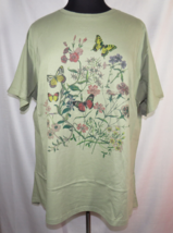 Plus Sz 26/28 Evans Sage Green Butterfly/Floral Print T-Shirt, NWT - £21.63 GBP