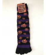 Halloween Pumpkin Toe Socks Purple Black Striped Knee High Long Fall Aut... - £9.67 GBP