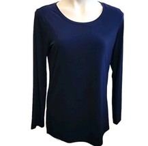 Small Susan Graver Liquid Knit Top Navy Long Sleeve Casual Tee Shirt - $23.36