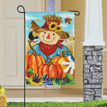 Fall Halloween Scarecrow w/ Pumpkin &quot;WELCOME&quot; Outdoor Lawn Flag - £28.76 GBP