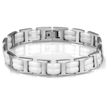 3W997 - High polished (no plating) Stainless Steel Bracelet with Ceramic  in Whi - $985.82 MXN