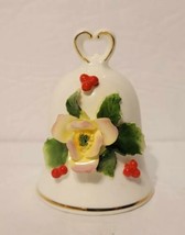 Napcoware White Bell Rose &amp; Holly Berries Capodimonte Bone China  2 1/2&quot; T MINT! - £10.22 GBP