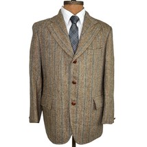 Harris Tweed Blazer Made In USA Tan Scottish Wool Size 40 Reg Adult Mens 70s - £79.39 GBP