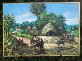 Rl Wehn Original 1970s Vintage Modern Landscape Oil Painting Maasai Cattlemen - £629.53 GBP