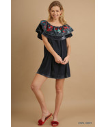 Umgee Womens Off Shoulder Dress Velour Gray Floral Embroidered Boho NEW - $28.74 CAD